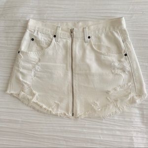 White Zip Up Jean Mini Skirt